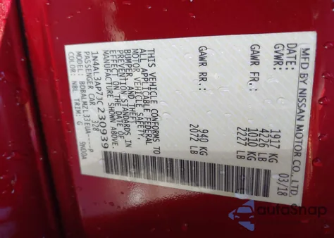 2018 Nissan Altima 2.5 from USA, damaged, VIN 1N4AL3AP7JC230939